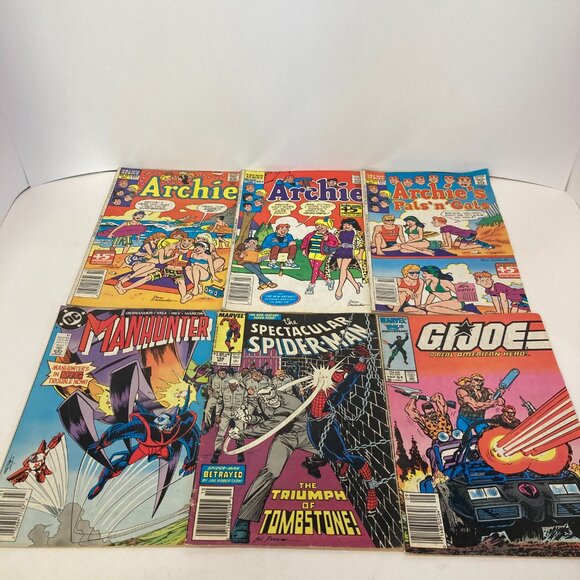 Vintage Mixed Lot of 6 80s Comic Books GI Joe Archie Spider-Man Manhunter - Picture 1 of 8